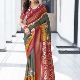 Satrani Ethnic Motifs Printed Zari Sambalpuri Saree-image-58