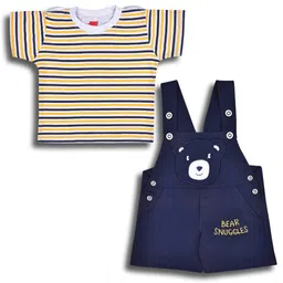 Wish Karo Infant Boys Self Design Cotton Dungaree with T-shirt-image-18