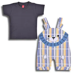 Wish Karo Infant Boys Checked Cotton T-shirt With Dungaree-image-80