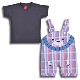 Wish Karo Infant Boys Checked Cptton T-shirt With Dungaree-image-79