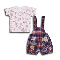 Wish Karo Infant Boys Checked Cotton T-shirt With Dungaree-51