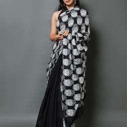 JAIPURI BLOCK PRINT Kalamkari Printed Pure Cotton Ikat Saree-4