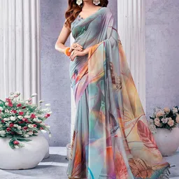 Mitera Floral Printed Pure Georgette Saree-image-37