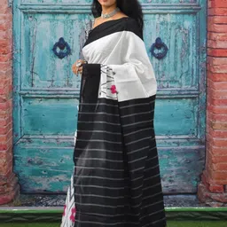 KIAARON Geometric Printed Pure Cotton Half and Half Block Saree image 2