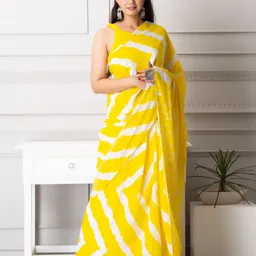 TROPWEAR Striped Pure Cotton Jaipuri Mulmul Block Print Saree image 5