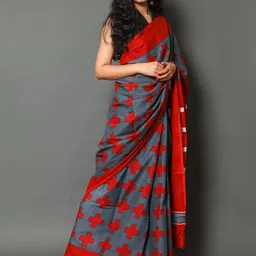 JAIPURI BLOCK PRINT Geometric Printed Pure Cotton Bagru Saree image 2