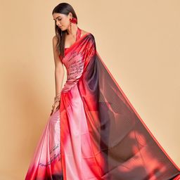 Sangria Peach-Coloured & Red Tie & Dye Satin Saree-8
