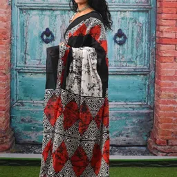 TROPWEAR Abstract Mulmul Cotton Block Print Saree image 2