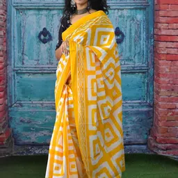 TROPWEAR Geometric Mulmul Cotton Block Print Saree image 5