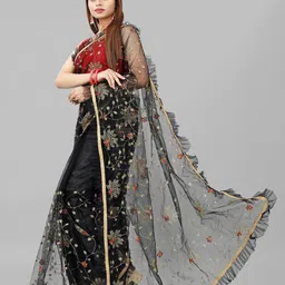 BARKIYA CREATION Floral Embroidered Net Ruffle Saree image 4