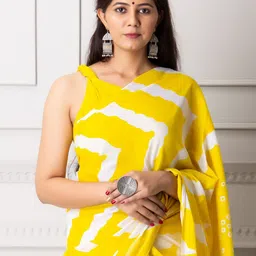 TROPWEAR Striped Pure Cotton Jaipuri Mulmul Block Print Saree image 3