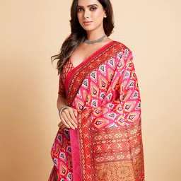Sangria Magenta & White Ethnic Motifs Silk Cotton Saree-19