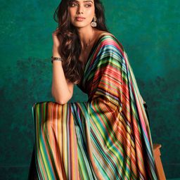 Sangria Striped Digital Printed Satin Saree-image-21