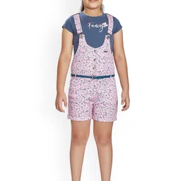 Peppermint Girls Printed Slim-Fit Dungarees With T-Shirt-image-97