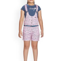 Peppermint Girls Printed Flared Dungarees With T-Shirt-image-65