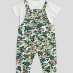 Somersault Infant Girls Camouflage Printed Cotton Dungaree With T-Shirt-image-3