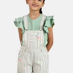 Peppermint Girls Sea Green & White Dungarees With Tshirt-image-50