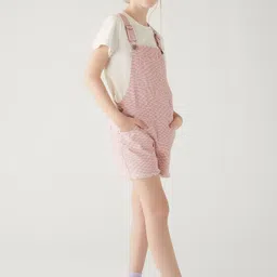 Marks & Spencer Girls Checked Cotton Dungaree With T-Shirt-image-13