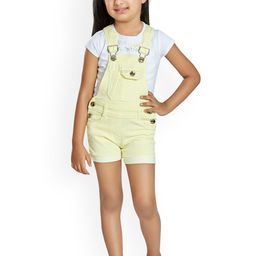 Peppermint Girls White & Yellow Solid Dungaree With Top-image-19