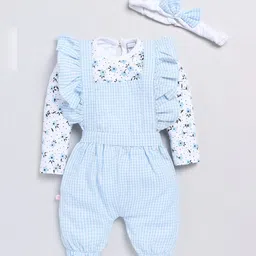 Moms Love Girls Printed Cotton Dungaree With T-Shirt With Hairband-image-23