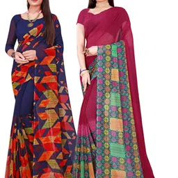 KALINI Pack of 2 Navy Blue & Magenta Pure Georgette Sarees-37