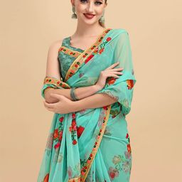 Sangria Sea Green & Red Floral Pure Georgette Saree-image-18