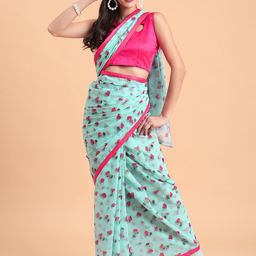 Sangria Women Sea Green & Pink Printed Georgette Sarees-image-91