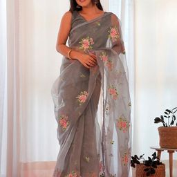 Saree mall Floral Embroidered Organza Sarees-image-62