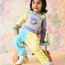 MiArcus Girls Blue & Yellow Color Blocked Cotton Slim Fit Dungarees-image-18
