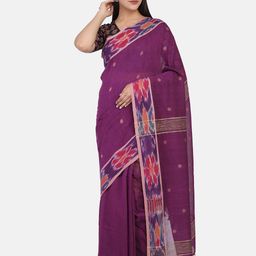 THE WEAVE TRAVELLER Purple & Pink Ethnic Motifs Pure Cotton Jamdani Saree-image-5