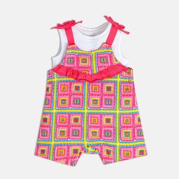 MINI KLUB Infant Girls Printed Cotton Dungaree With T-Shirt-38