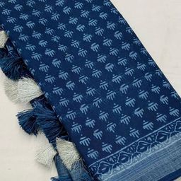 STAVA CREATION Ajrak Block Pure Linen Saree image 3