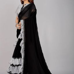 b4me.com B4ME COM Black & White Pure Georgette Leheriya Saree image 3
