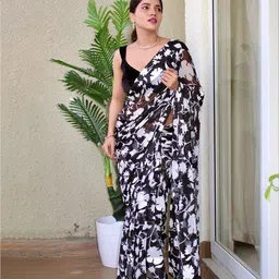 SANJANA  SILK Floral Printed Satin Saree image 3