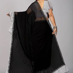 b4me.com B4ME COM Black & White Pure Georgette Leheriya Saree image 4