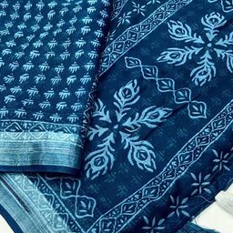 STAVA CREATION Ajrak Block Pure Linen Saree image 5