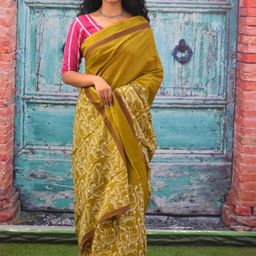 clothonus Floral Pure Cotton Block Print Saree-image-11