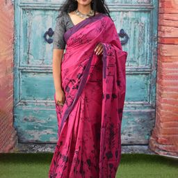 clothonus Floral Printed Pure Cotton Block Print Saree-image-49
