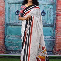 clothonus Abstract Printed Pure Cotton Block Print Saree-image-90
