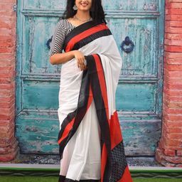 clothonus Abstract Printed Pure Cotton Block Print Saree-image-32