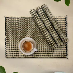 Peepul Tree 4Pcs Black & Beige  Self-Design Dining Table Mats-23