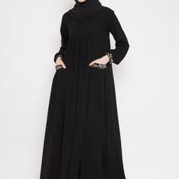 NABIA Women Black Solid Burqa With Gathered Detail & Georgette Scarf-image-46