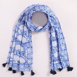 HANDICRAFT PALACE Women Lotus Printed Cotton Tasseled Scarf-12