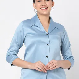 Smarty Pants Women Blue Relaxed Silk Satin Formal Shirt-picture-27