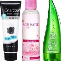 Face and eye skin care aloe gel and charcoal mask rose water toner Pack of 3-6