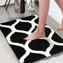 Aura Black & White Swish Design Microfiber 1850 GSM Large Anti-Skid Bath Mat-image-64