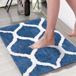 Aura Turquoise Blue & White Printed Anti-Skid 1850 GSM Bath Rug-image-106