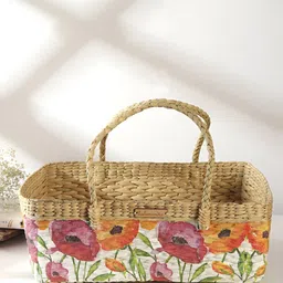 HABERE INDIA Bohemian White & Orange Printed Regular Seagrass Fruits Organiser-18