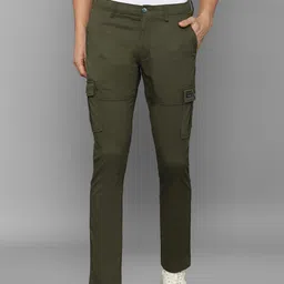 Louis Philippe Jeans Men Olive Green Comfy Tapered Fit Solid Cargos-picture-0