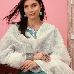 ADA Ethnic Motifs Embroidered Lucknowi Chikankari Cotton Dupatta-picture-15